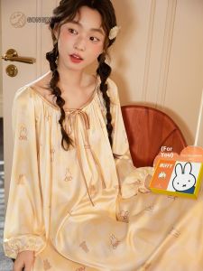 GONGDIE | Light and Soft Miffy Print Ice Silk Long Sleeve Sleep Dress