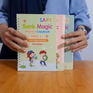 JE.ID lazPick Buku Sank Magic Pratice Book 1 Set Isi 4 Buku dan Pulpen / Buku Belajar Menulis Huruf dan Angka Anak Paud 3d Pratice Writing Book  Buku Magic Belajar Menulis Ajaib PAUD