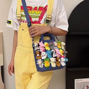 PIYU กระเป๋าสะพายผ้าใบผู้หญิงน่ารักสดใสกระเป๋าตุ๊กตาสัตว์เล็ก ๆ ที่สวยงามกระเป๋าถือสตรีความจุขนาดใหญ่ภายใน