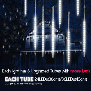 8 Tubes 30/50CM Meteor Shower Lights Waterproof  Falling Rain Drops Fairy String Lights Icicle Lights for Outdoor Indoor Patio Garden Decoration  LED Meteor Shower Rain Lights Falling String Lights for Outdoor Home Garden Wedding Party Holiday