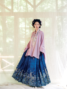 Fengjianlin [from Time to Time] Original New Chinese Style National Style Ming System Han Dynasty Classy Blue Horse-Face Skirt for Women