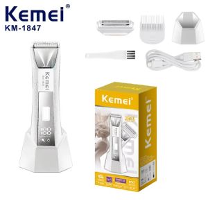 Kemei KM-1847 Electric Shaver For Private Part Women USB Rechargeable Cordless Groin Hair Trimmer Men‘s Private Clipper