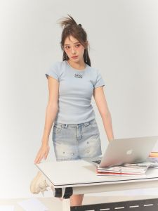 Váy Mini Denim Cạp Cao Mùa Hè Có Khóa Cài Đá Rhinestone A-Line Nhiều Màu Sắc Váy Ngắn Cotton Polyester Pha Trộn Cho Nữ
