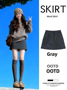 SUHUIQIAN | Gray Polka Dot Wool A-Line Mini Skirt