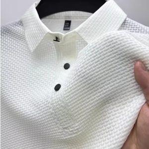 Retro Ice Silk Thin Polo Shirt for Men Business Casual Summer Short Sleeve Quick Dry Breathable Shirt to Wear for Work