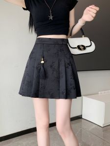 New Chinese Style Floral Embroidery High Waist Short Skirt Womens Summer Thin A-Line Half Body Pleated Gown Elegant Atmosphere