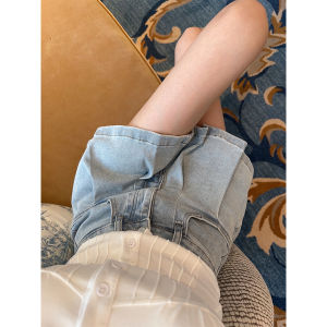 Matou กระโปรงยีนส์ทรงเอเอวสูง ความยาวสั้น ผ้าผสมโพลีเอสเตอร์ ฤดูใบไม้ร่วง 2023 กระโปรงสั้นทรงเอเอวสูงสไตล์เรโทรสำหรับเด็กผู้หญิง