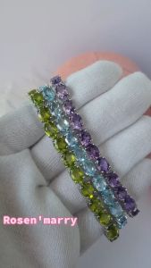 Rosenmarry/ ข้อมือพลอยอเมทิสแท้ ตัวเรือนเงินแท้ พร้อมกล่อง RB017 พลอยแท้เสริมดวง ของขวัญ