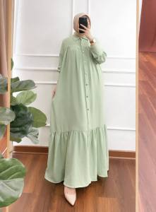 K-FASHION Gamis Buton Jumbo Polos Rayon Cringkle Airflow Baju Muslim Terbaru Wanita Dewasa Lebaran