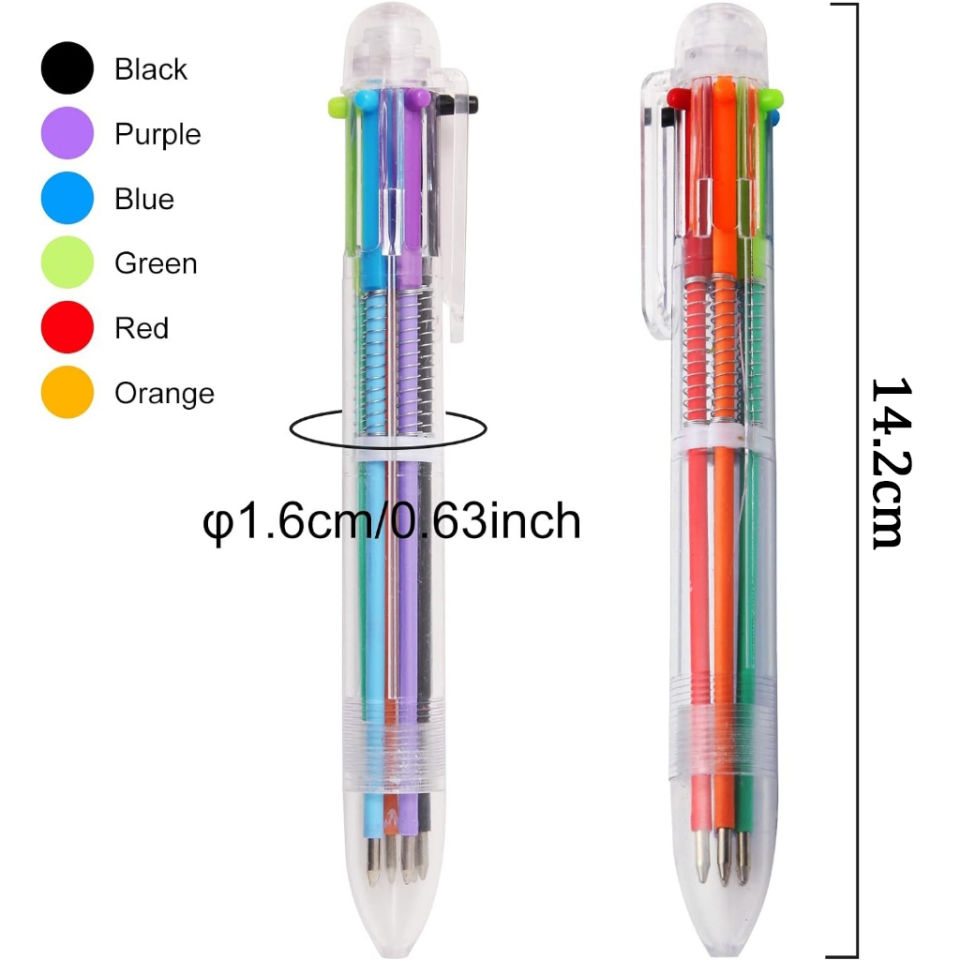 6 in 1 Multi Ball Pen Colored Highlight Pen Stationery Multi-Function Press Color Oil Pen