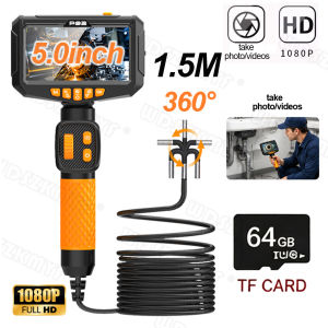 New Articulating Borescope With 5inch Screen IP67 Two-Way 360° Endoscope Inspection Camera 6 LED Lights Car Inspection Tools