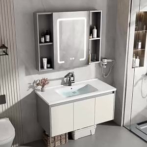 Creamy Style Integral Ceramic Sink Vanity Cabinet