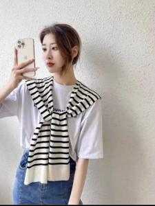 Khăn Choàng Dệt Kim Mỏng Kẻ Sọc Cho Nữ Mùa Hè Văn Phòng Điều Hòa Không Khí Cổ Áo Giả Cổ Áo Chui Đầu Chống Nắng Dệt Kim