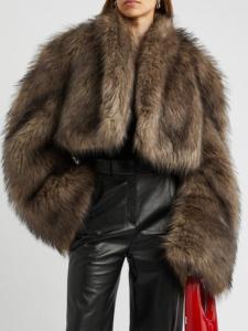 Short Gradient Color Fox Fur Jacket Womens Vintage Design Spring Autumn Winter Thickened Outerwear Polo Collar Three Buttons