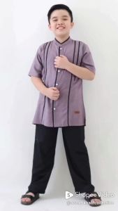 Baju Koko Anak Laki-Laki Lengan Pendek & Celana 3-12 Tahun Setelan Baju Koko Premium Kurta An-Nur