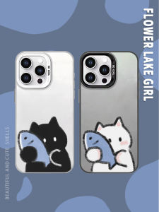 Cute ~ Fish Holding Couple Cat Color Silver for Iphone15pro/14 Phone Case Huawei Nova11 Enjoy 60opporeno9 Apple 12 Vivos18iqoo10 Xiaomi 13pro
