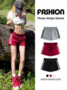 LANMENGYA | Red Stripes Slim Fit Petite American Retro A-Shape Sport Shorts