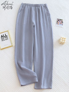 กางเกงนอนผ้าฝ้ายแท้สำหรับผู้หญิง กางเกงขายาวหลวมๆ บางๆ ใส่สบายในช่วงฤดูร้อน กางเกงขายาวลำลองสำหรับใส่อยู่บ้าน