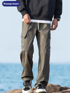 Wassup Issue American Style Mens Casual Pants Spring Autumn Loose Straight Leg Breathable Polyester Fiber Cargo Trousers