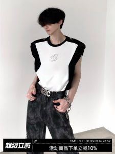 Autumn Mountain Wind Mens Metal Splicing Sleeveless Vest Summer Design American Style Shoulder Pad Vest Breathable Moisture Wicking