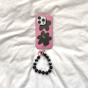 Sherry Ins Style Floral Phone Case for Apple 17ProMax iPhone 16Pro Sweet Pink Black Girls Heart Simple Fresh Cute Soft Case