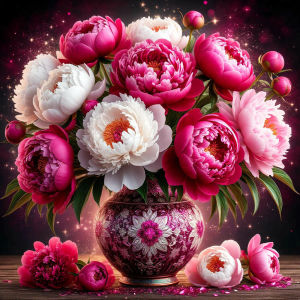 Huacan Full Square Round Diamond Painting Peony Vase Diamond Embroidery Flower Set Rhinestone Pictures Wall Decor