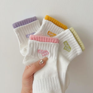 White Cotton Sports Socks Womens Mid-Calf Spring Autumn Low Cut Ankle Length Breathable Absorbent Comfortable Ladies Footwear