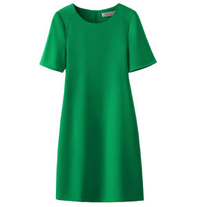 Summer New plus Size Slimming Cotton Linen Straight Midi Dress Short Sleeve Pure Color Womens Fashion Commute round Neck Dress