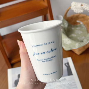 Ceramic Coffee Cup with Straw Handheld Car Cup Simple English Ins Lid Water Cup Paper Simulation Straw Cup French Style