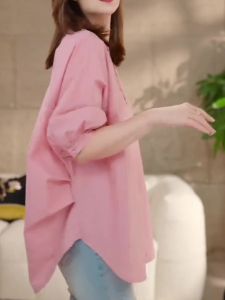 Elegant Pink Shirt for Women Spring Summer 2025 New Arrival Korean Style Commute Casual Fashion plus Size Inner Wear