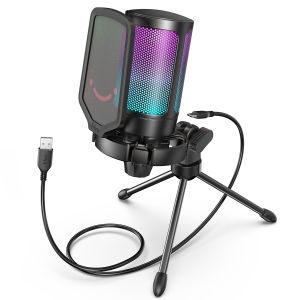 FIFINE USB Condenser Gaming Microphone for PC PS4 PS5 MAC with Pop Filter Shock Mount&Gain Control for Podcasts Ampligame A6V