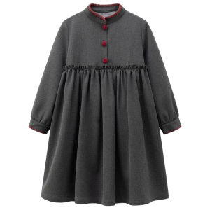 Thickened Warmth Flag Robe Collar Fleece Lined Dress Coat for Girls Winter Clothing Childrens Fashion Sweet StyleHZ
