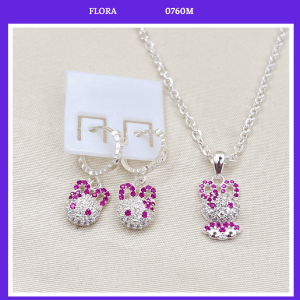 FLORA 0760M - Set bạc ta dây chuyền bông tai hình thỏ dành cho bé gái