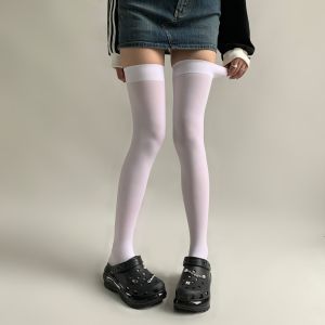 Velvet Long Tube Socks Womens Thin Spring Autumn Winter White Knee-high Student Silk Stockings Night Study Room Simple Style