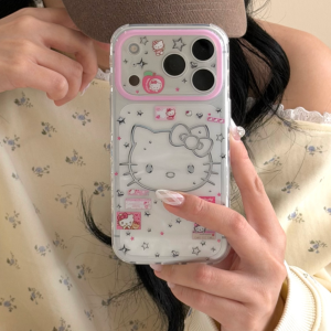 Sanrio | Fashion Cute Sanrio Hello Kittty Transparent Phone Case For iphone 17 16 15 14 Pro Max Y2K Hybrid Shockproof Hard Cover Funda