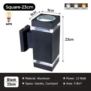 LANTU 35cm Black Outdoor IP65 Protection Level LED Wall Sconces Lamp E27 Tricolor Bulb For Villa Garden Courtyard Hallway Staircase Wall Light