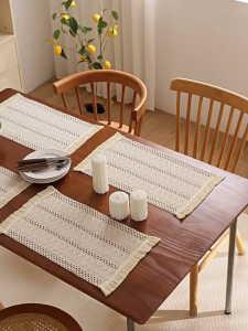【 In Stock 】Nordic Minimalist Placemats Cotton and Linen Color-blocked Tassel Woven Tablecloths Festive Party Decorative Placemats餐垫