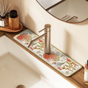 VIKAMA Retro Flower Faucet Absorbent Pad Quick drying Sink Anti splash Protective Surface Anti drip Pad Home Decoration