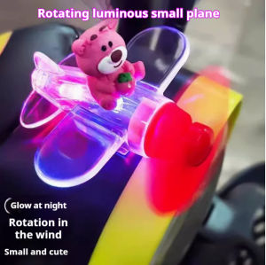 Car Rotatable Airplane Cartoon Bear Wind Powered Small LED Light Motorcycle Decoration