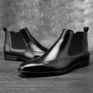 Mens Genuine Leather Brogue Chelsea Boots Business Casual Ankle Boots