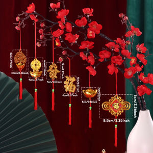 6pcs Chinese Spring Festival Wishes Pendant 2025 New Year Home Decoration Desktop Ornaments Red China Knot Hanging Party Supply