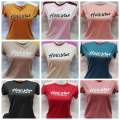 PLAIN COMBINATION BLOUZE SHIRT WITH BRAND PRINT FOR WOMEN WHOLESALE BUNDLE OF 6 OR 12 PCS PER ORDER. 