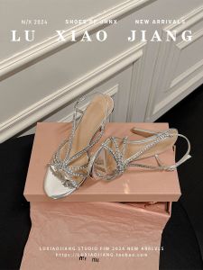 Goatskin Version ~ High Heels Silver Rhinestone Open Toe Sandals Womens 2024 New Arrival Summer Outwear Refined Grace Light Diamond