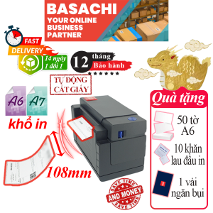 Máy in nhiệt BASACHI 241C cắt giấy tự động dùng in đơn hàng phiếu gửi hàng giấy in nhiệt in bill hóa đơn mã vạch bảo hành 12 Tháng