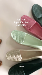 SandSo 1415 Polos Flatshoes Sepatu Karet Wanita Kasual Slip On Jelly Lentur Empuk Anti Air Licin
