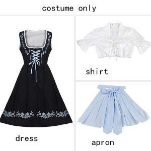 Womens German Bavarian Oktoberfest Beer Festival Costume Dirndl Embroidery Dress for Carnival Party