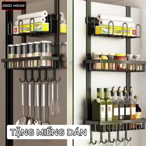Kệ treo để đồ nhà bếp thép cacbon không gỉ có móc treo giá để đồ gia vị đa năng treo tủ lạnh kệ tủ tối ưu không gian