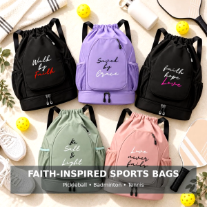 Pickleball Bag Backpack with Shoe Compartment | Badminton Tennis Racket Pickleball Paddle Sports Bag Water-Repellent Nylon Multi-Functional Court Drawstring Backpack for Men & Women