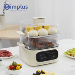 Simplus Electric Food Steamer 2-Tier 11L Capacity 2-in-1 Steam and Boil Hot Pot 24h Reservation 8 Preset Programs Stainless Steel Trays