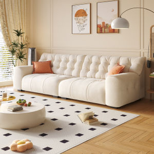 High-Back Cream Style Sofa Fabric Art Velvet Cat Scratch Leather Living Room Couch Straight Row Apartment Luxury Sofa